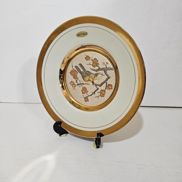 Chokin Japan Vintage Plate 6" The Art Of Chokin with stand 24K Gold Samurai - Picture 2 of 6